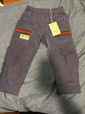 Gucci Men's Navy Track Joggers with Red & Green Web Stripe